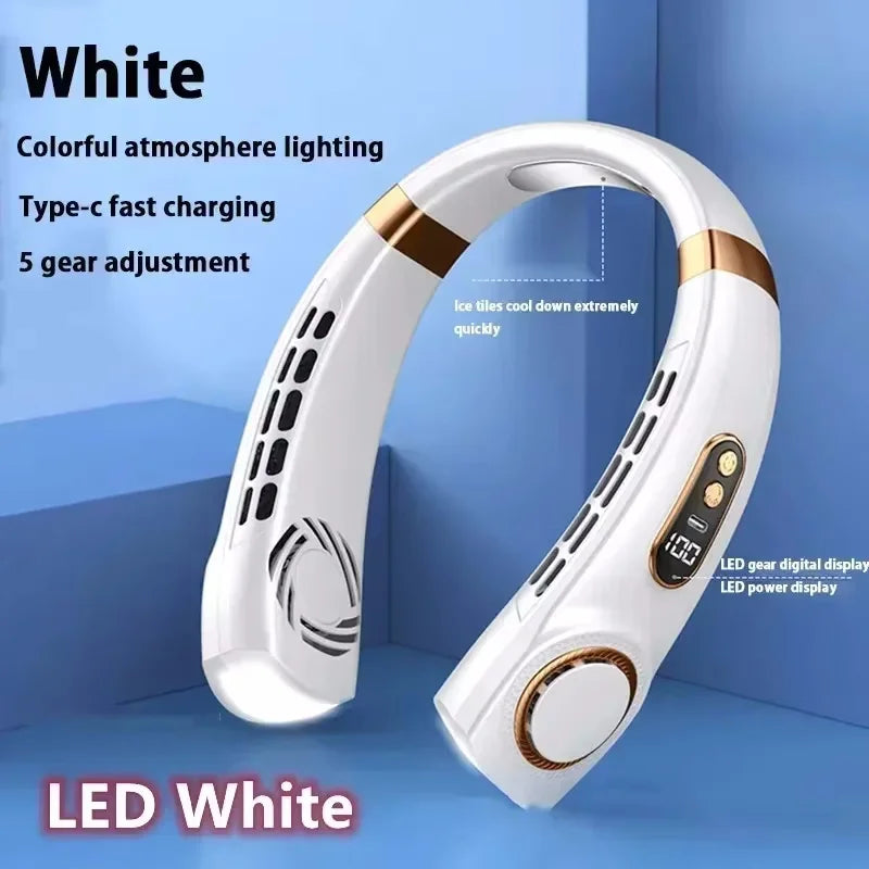 8000mAh USB Hanging Neck Fan Portable Bladeless Mini Rechargeable Mute LED Digital Display Electric Air Cooler Handheld - Kimlud