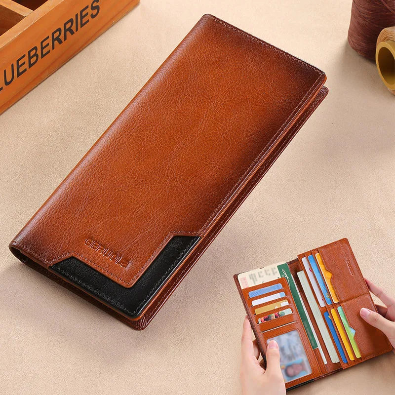 Wallet Men's Genuine Leather New Wallet Long Card Bag Storage Silver Foreskin Clip Hand-Held Bag Gift | Kimlud Mid Range...