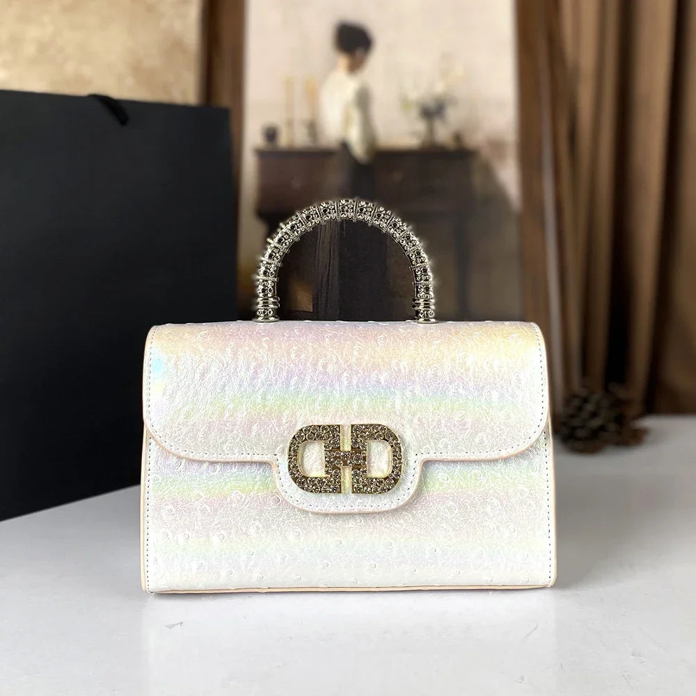 Advanced ostrich pattern diamond inlaid women's handbag new fashionable high-end shoulder crossbody bag | Kimlud Premium Bag