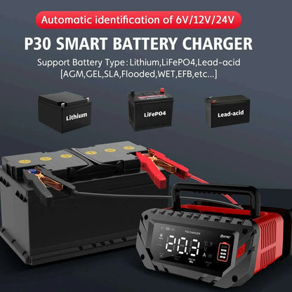 HTRC 30A 6V/12V/24V Car Battery Charger for Motorcycle Lead-Acid SLA Gel Lithium 24V/16A 12V/30A LiFePo4 Smart Battery Charger