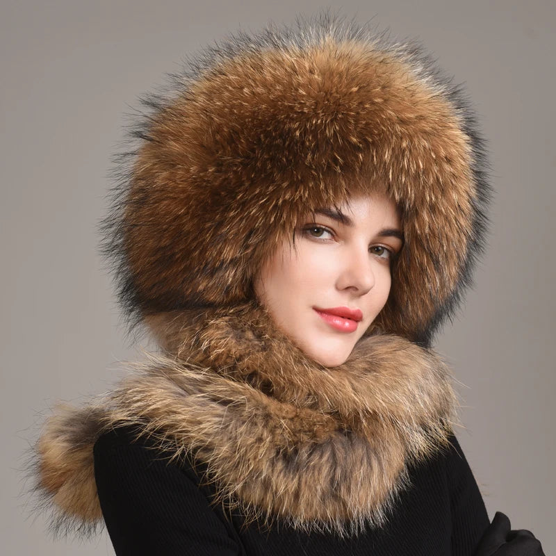 Real Fox Fur Hat with Rabbit Fur Top Girls Winter Hats with Long Tail Pompoms Russian Trapper Hats Bombers Cap Bonnets...