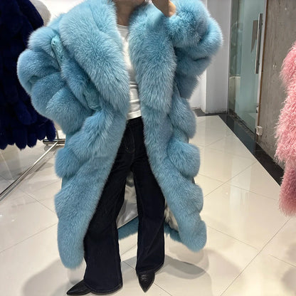 YOLOAgain 2025 Winter Warm Luxury Real Fox Fur Coat Women Pink Fox Fur Jacket Long
