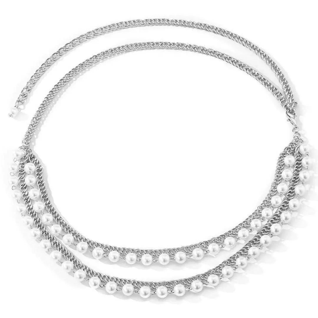 Pearl metal high-end waist chain with a simple and versatile temperament, multi-layer body chain, spicy girl street...