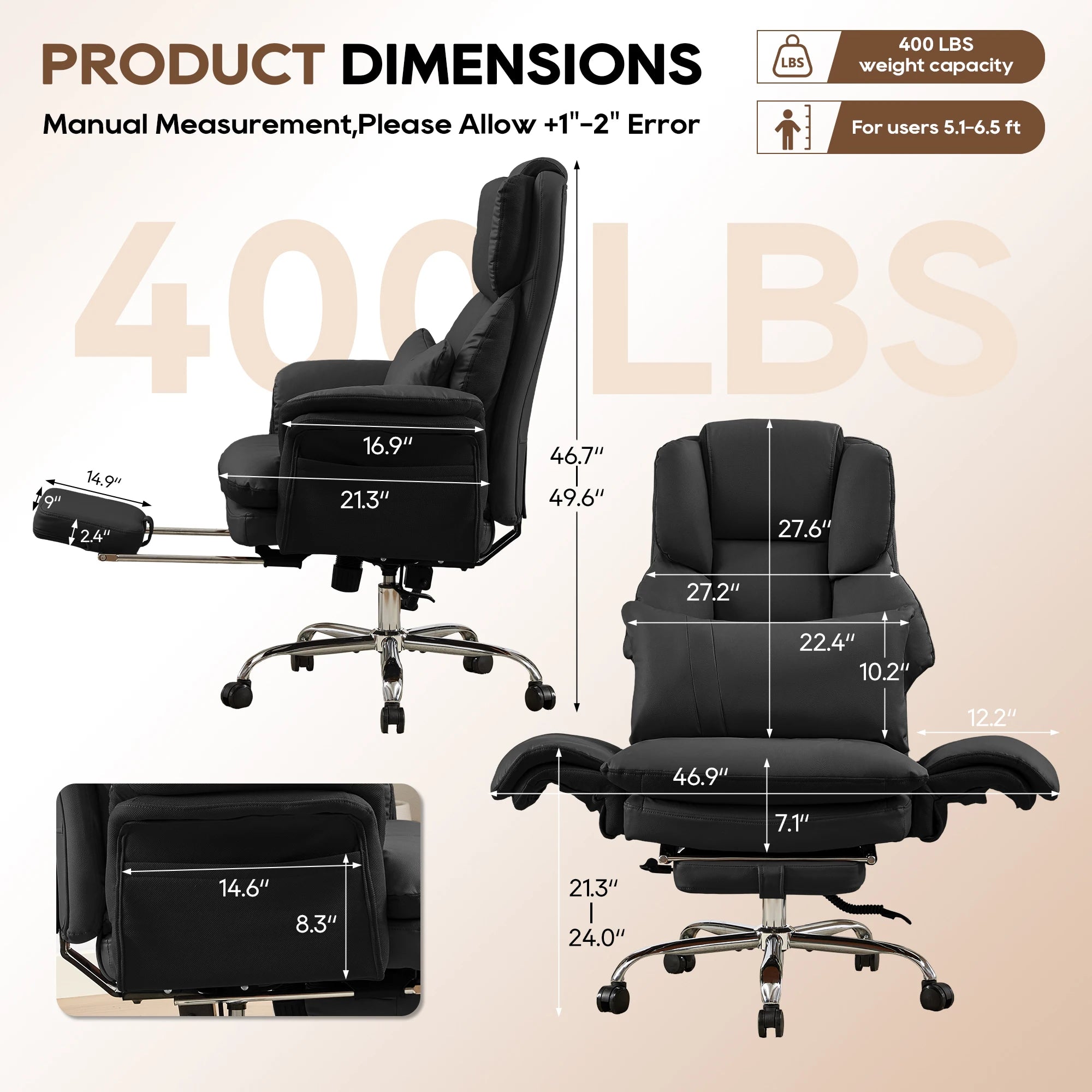 TCGBKAF Big and Tall Executive Criss Cross Office Chair, Ergonomic Computer Desk Chair with Adjustable Backrest, Flip Armrests & Footrest for Home & Office