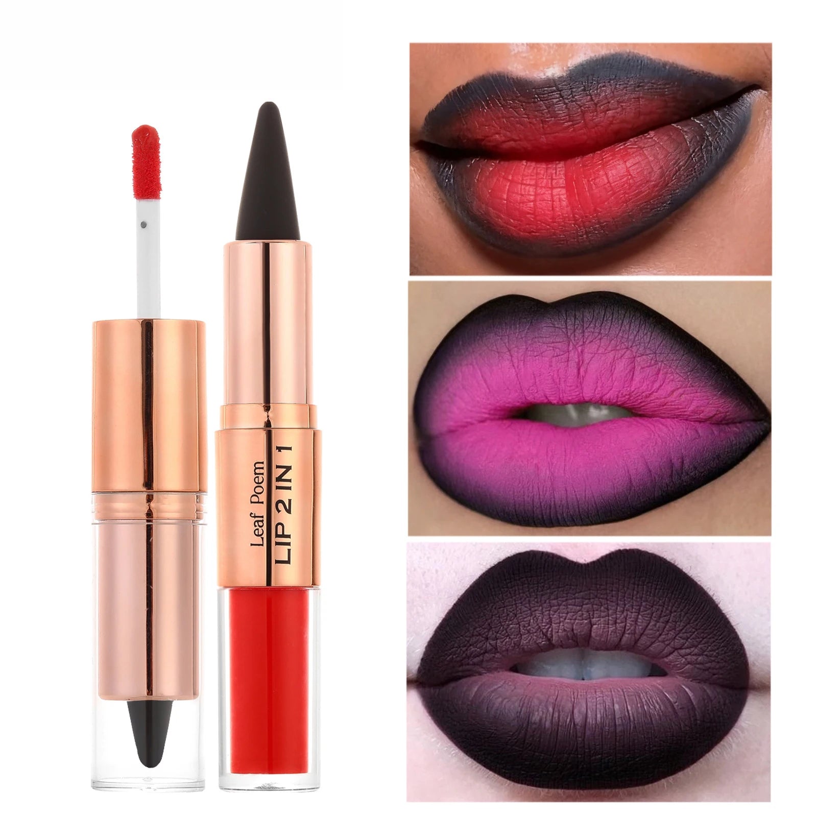 Sexy Red Black Lipstick Waterproof Lipliner Makeup Black Purple Rose Double Head Matte Lipgloss Tapered Lip Liner...