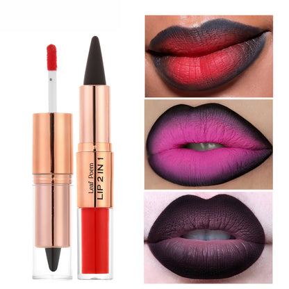 Sexy Red Black Lipstick Waterproof Lipliner Makeup Black Purple Rose Double Head Matte Lipgloss Tapered Lip Liner...