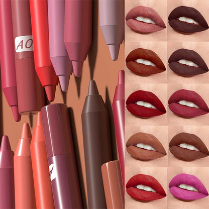 Sexy Red Matte Lipstick Pencil Nude Brown Lip Liner Pencil Contour Tint Makeup Waterproof Rose Pink Crayon Lipliner Pen...