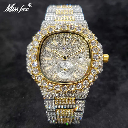 New Hip Hop Watches For Men Luxury Iced Out Quartz Wristwatch Fashion Fully Diamond Waterproof Luminous Male Clock Hot Sale 2022