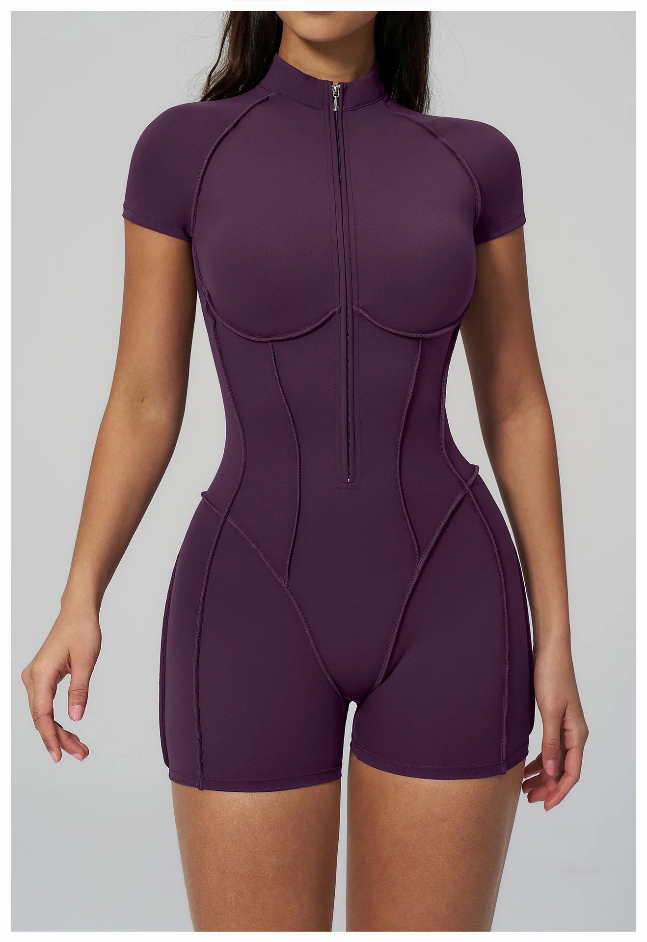 2026 Yoga Bodysuit Short Sleeves Women Tracksuits Gym Zipper Jumpsuits Sports Workout Rompers Fitness One-piece Suit Activewear - Kimlud