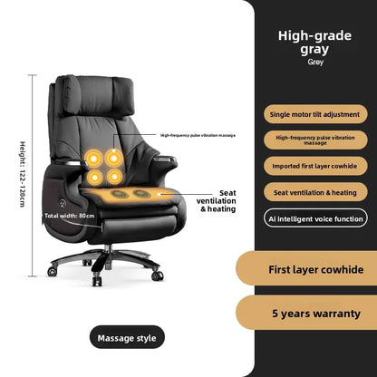 Electric Massage Boss Chair Heated Ventilated Gaming Chair Genuine Leather Executive Computer Seat Luxury Ergonomic Office Chair