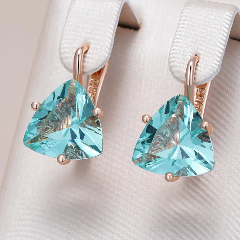 Kinel Hot Simple Green Natural Zircon Dangle Earrings for Women Luxury 585 Rose Gold Color Ethnic Bride Wedding Jewelry...