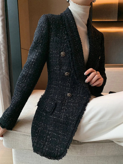 2021 autumn new style small fragrant black temperament wool small suit jacket women's self-cultivation suit blouse