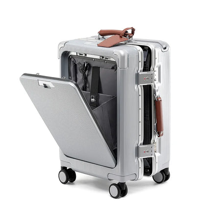 Front opening aluminum frame luggage box, women's universal wheel luggage, men's wide luggage, 24 inch password boarding box