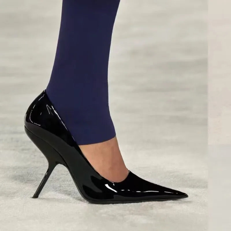 2025 New Style Women's High Heels Shoes Patent leather Pointed Toe Solid Color Night Club Party Shoes Femme Summer Half Slippers