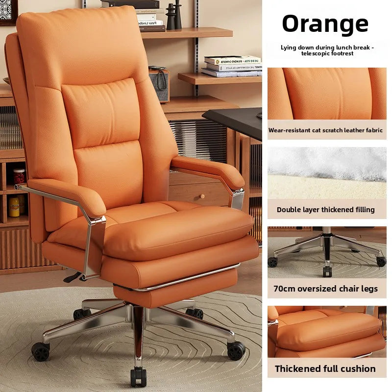 Leather Boss Chair Office Chair Recumbent Back Study Chair Ergonomic Home Computer Chair