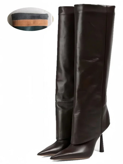 Women's Fashion Retro Stone Pattern Pointed Sleeve Skirt Boots European and American High End Loose Pants Banquet Boots