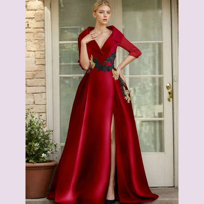 A-Line Evening Gown Elegant Dress Formal Floor Length Shirt Collar Pocket with Appliques dress to impress 2025 free customized