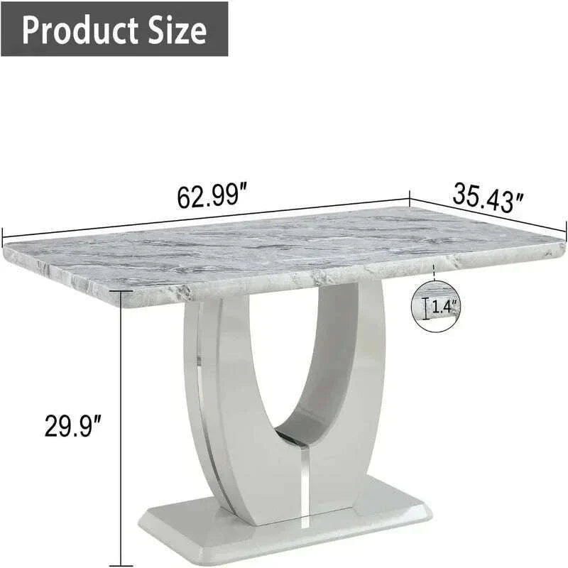 63-Inch Rectangular Marble Dinner Table for 6 - Imitation Marble Grain for Kitchen and Dining Room, Grey Finish