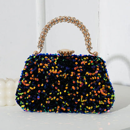 Luxury Women Shiny Sequins Evening Handbag Crystal Diamond Clutches Purse with Rhinestone Top Handle Lady Shoulder Messenger Bag - Kimlud