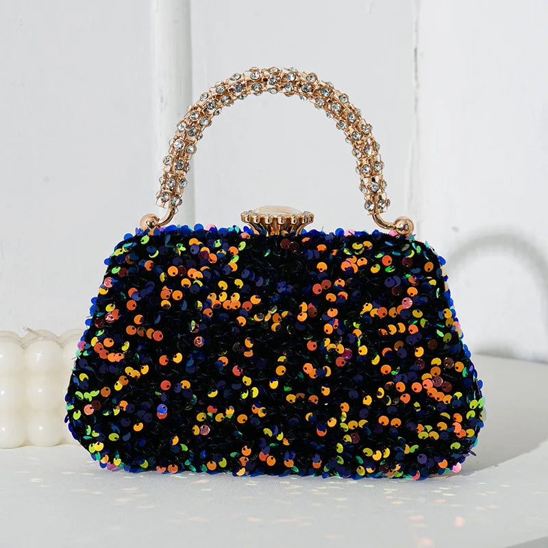 Luxury Women Shiny Sequins Evening Handbag Crystal Diamond Clutches Purse with Rhinestone Top Handle Lady Shoulder Messenger Bag - Kimlud