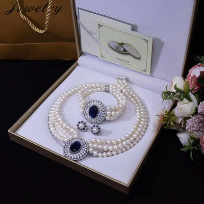 Natural freshwater pearl necklace set High-end luxury Czech rhinestone necklace women's wedding party jewelry accessories
