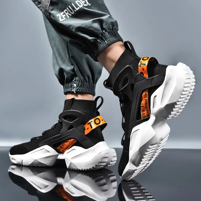 2026 New High-top Socks Shoes Chunky Sneakers Men White Trend Street Light Sports Running Shoes Big Size 45 46 Walking shoes
