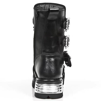 Men's Fashion Genuine Leather Motorcycle Boots Goth Skull Punk Boots New Unisex Mid-calf Cowboy Boots Metallic Combat...