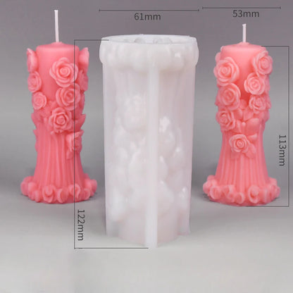 Rose Pillar Candle Mold 3D Rose Flower Silicone Mold Handmade Bouquet of Flowers,Wedding Gift,Home Desktop Decor Mold