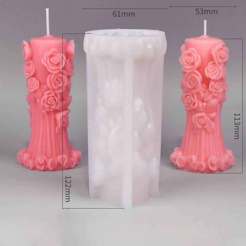Rose Pillar Candle Mold 3D Rose Flower Silicone Mold Handmade Bouquet of Flowers,Wedding Gift,Home Desktop Decor Mold