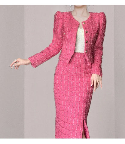 Insozkdg 2024 New Trendy Skirt Suits Autumn Chic Style Two-Piece Set Elegant Charm Women Female Office Lady Girl High Quality