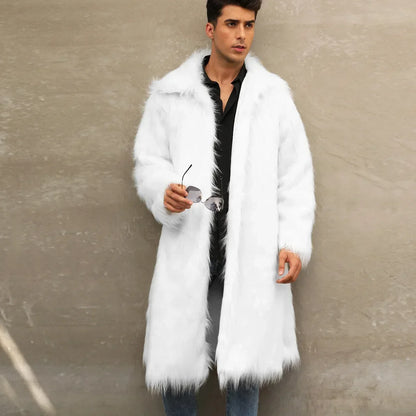 Men Faux Fox Fur Long Jacket Coat Winter Thick Fluffy Long Sleeve Warm Shaggy Luxury Faux Fur Long Jacket Bontjas Jackets Mens