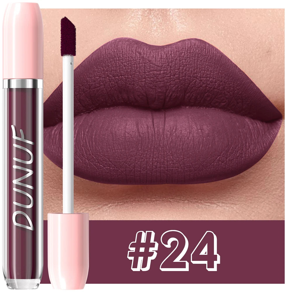 DUNUF 1Pc Matte Lip Gloss Bean Paste Liquid Lipstick Long-Lasting Waterproof Easy To Color Non-Fading Sexy Red Matte Lip Glaze
