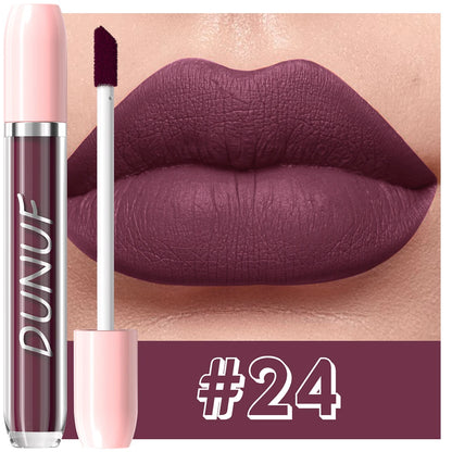DUNUF 1Pc Matte Lip Gloss Bean Paste Liquid Lipstick Long-Lasting Waterproof Easy To Color Non-Fading Sexy Red Matte Lip Glaze