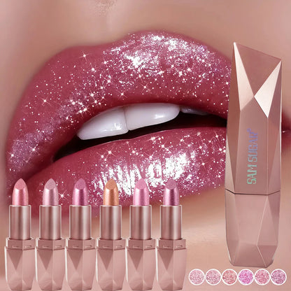 3D Metallic Diamond Lipstick Gradient Pink Purple Moisten Shine Glitter Lip Plumper Makeup Velvet Lip Glaze Pigmented Cosmetics