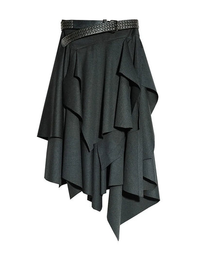 [EAM] High Waist Dark Gray Cut Style Burr Irregular Slit Half-body Skirt Women Fashion Tide New Spring Autumn 2026 1DH9336
