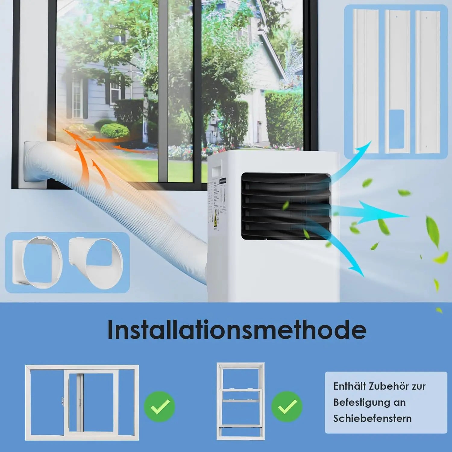 Portable Air Conditioner,Dehumidifying,Ventilating,Dust Filter,9000 BTU/h 2.6 KW,with Exhaust Hose,Remote Control,Wheels...