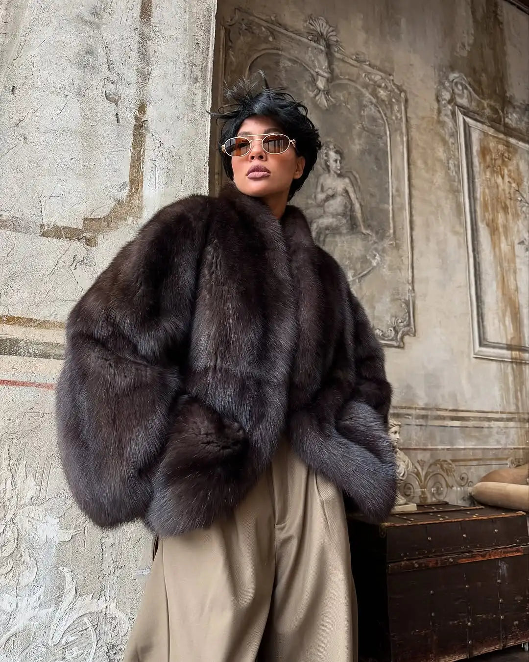 Brown Medium-length Fur Coat Women Lapel Hidden Button Loose  Elegant Outerwear 2025 Fashion Office lady commute Overcoat New