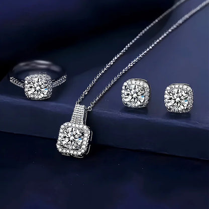 Holiday Preferred Elegant Exquisite Jewelry Set - Luxury Sparkling Necklace Earrings Ring Romantic Commemorative Gift