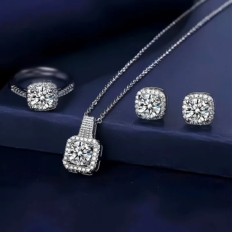 Holiday Preferred Elegant Exquisite Jewelry Set - Luxury Sparkling Necklace Earrings Ring Romantic Commemorative Gift