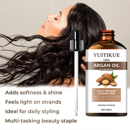 100% Moroccan Argan Oil Serum - Suitable for Hair, Skin, and Body, Enhances Shine and Softness, Multipurpose Moisturizer - Kimlud