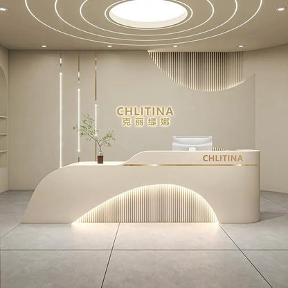 Welcome Service Reception Desks Sales Office White Front Reception Desk Cash Register Salon Recepciones Para Negocio Furniture - Kimlud
