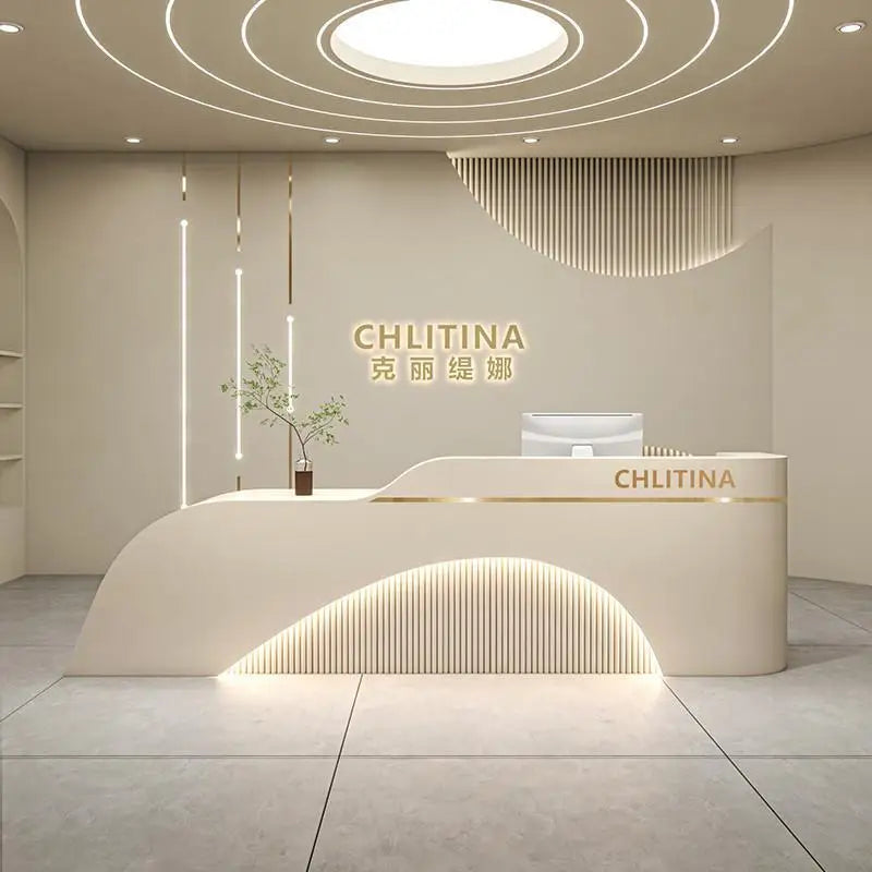 Welcome Service Reception Desks Sales Office White Front Reception Desk Cash Register Salon Recepciones Para Negocio Furniture - Kimlud
