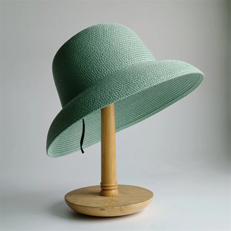 New Summer Sun Hats Ladies Solid Plain Elegant Wide Brim Hat Female Round Top Panama Floppy Straw Beach Hat Women |...