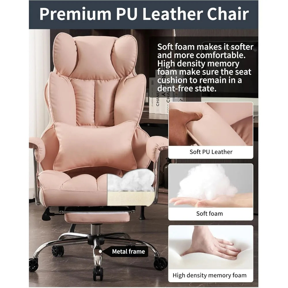 "durable heavy-duty office chair for 400lbs capacity with footrest, ideal for home office desks, available in pink for big and t - Kimlud