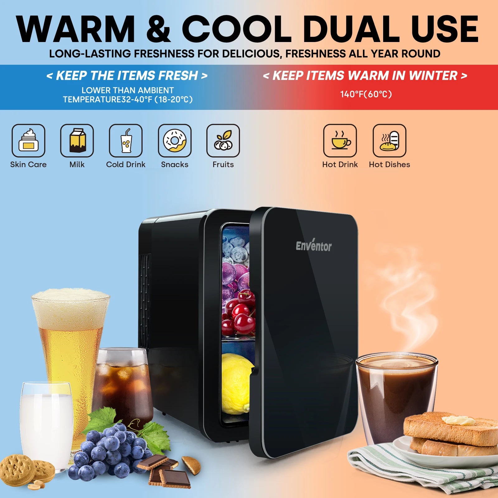 Enventor 4L Mini Refridgerator Portable Car Skincare Fridge Multi-functional Thermoelectric Cooler and Warmer For Summer Camping - Kimlud