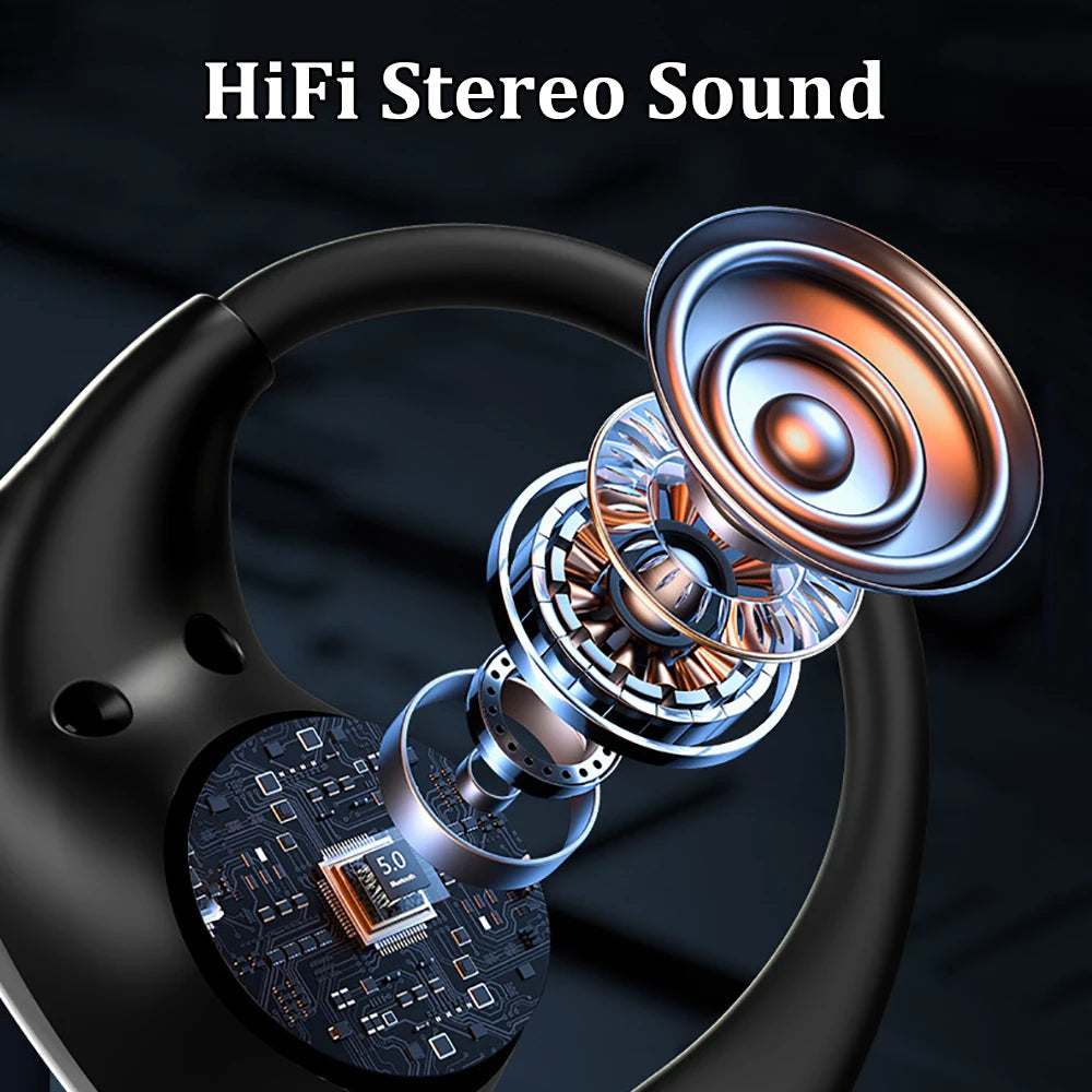 Bluetooth 5.4 Ear Hook Headphones TWS Wireless Earphones HiFi Stereo Waterproof Headsets LED Display Long Standby Touch Earbuds - Kimlud