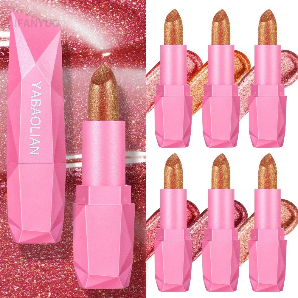Gold Sparkling Brown Metallic Glitter Lipstick Long-Lasting Waterproof Non-Fade Shimmer Glitter Pearl Sexy Nude Lip...