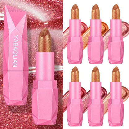 Gold Sparkling Brown Metallic Glitter Lipstick Long-Lasting Waterproof Non-Fade Shimmer Glitter Pearl Sexy Nude Lip...