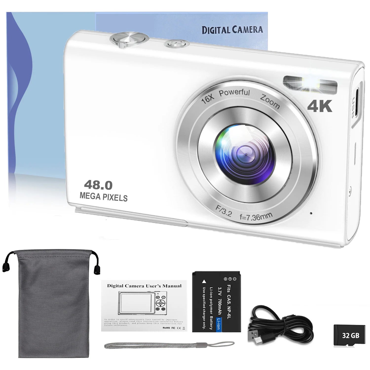4K Digital Camera Autofocus Vlogging Camera HD 48MP with 2.8" Large Screen Camcorder Camera for Photography for Kid Adult - Kimlud