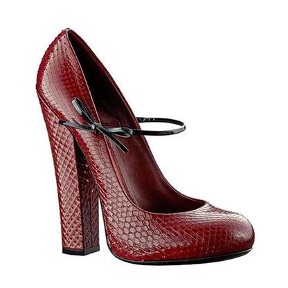 Butterfly Knot Strap Leather High Heels Sexy Pointed Toe Square Heel Accept Customized New Arrvials Fashion Women Modern Shoes